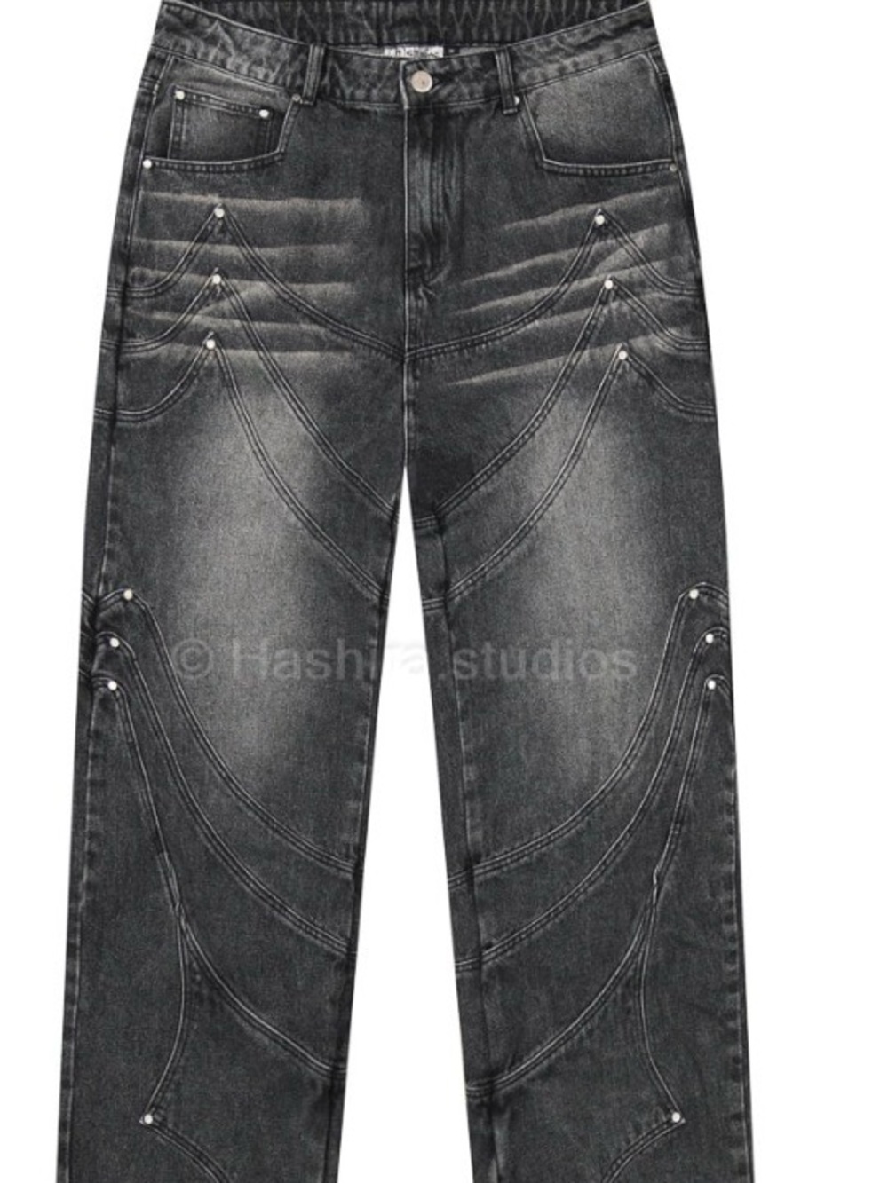 Hashira Studios Paladin Denim Men's Washed Black Decorative Stitch Jeans